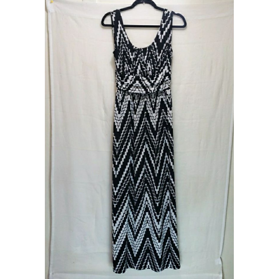 Ab Studio Women's Size S Black White Chevron Maxi Dress Geometric Sleeveless